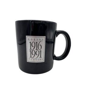 Boeing 1916-1991 75 Years Black Ceramic Mug 3.75" Aero Aviation Logo Vintage Cup